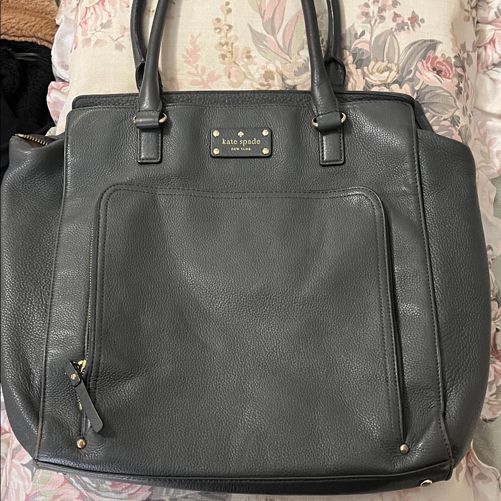 Kate Spade Black Pebbled Leather Tote with Front Pocket Xl